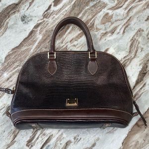 Dooney & Bourke Embossed Lizard Large Domed Satchel Dark Chestnut Brown